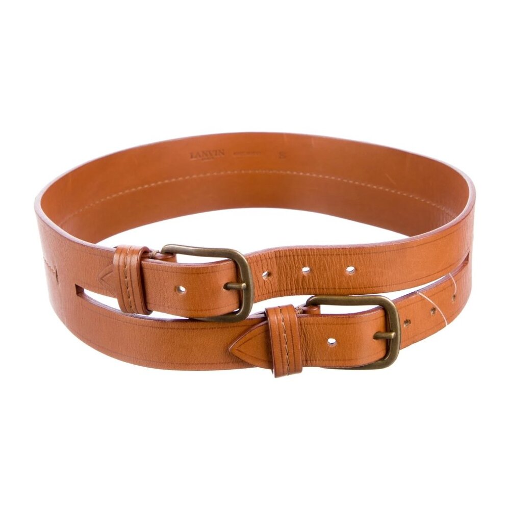 LANVIN Tan Leather Double Buckle Waist Belt